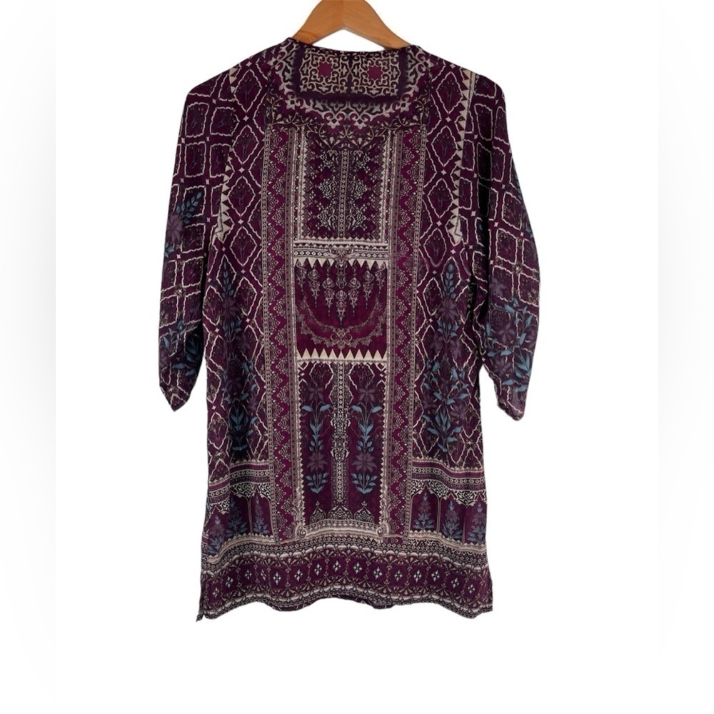 Tolani Silk Printed Multicolor Tunic Top Size Small - Picture 2 of 6